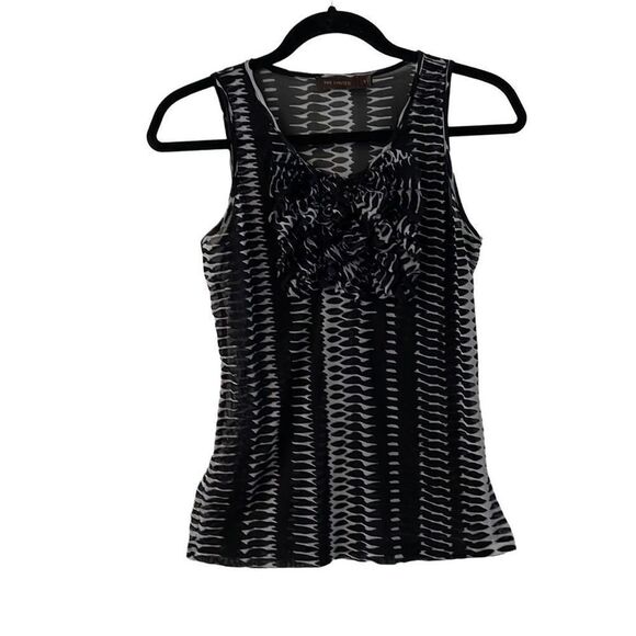 The Limited black and white print ruffle front sleeveless semi sheer S - Picture 2 of 14